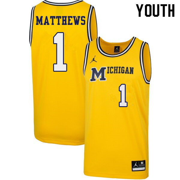 Youth #1 Charles Matthews Michigan Wolverines 1989 Retro College Basketball Jerseys Sale-Yellow